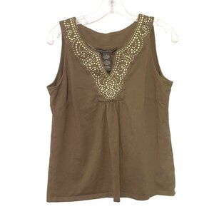 Josephine Chaus Brown Sleeveless Gold‎ Beaded Top Women’s Size Medium